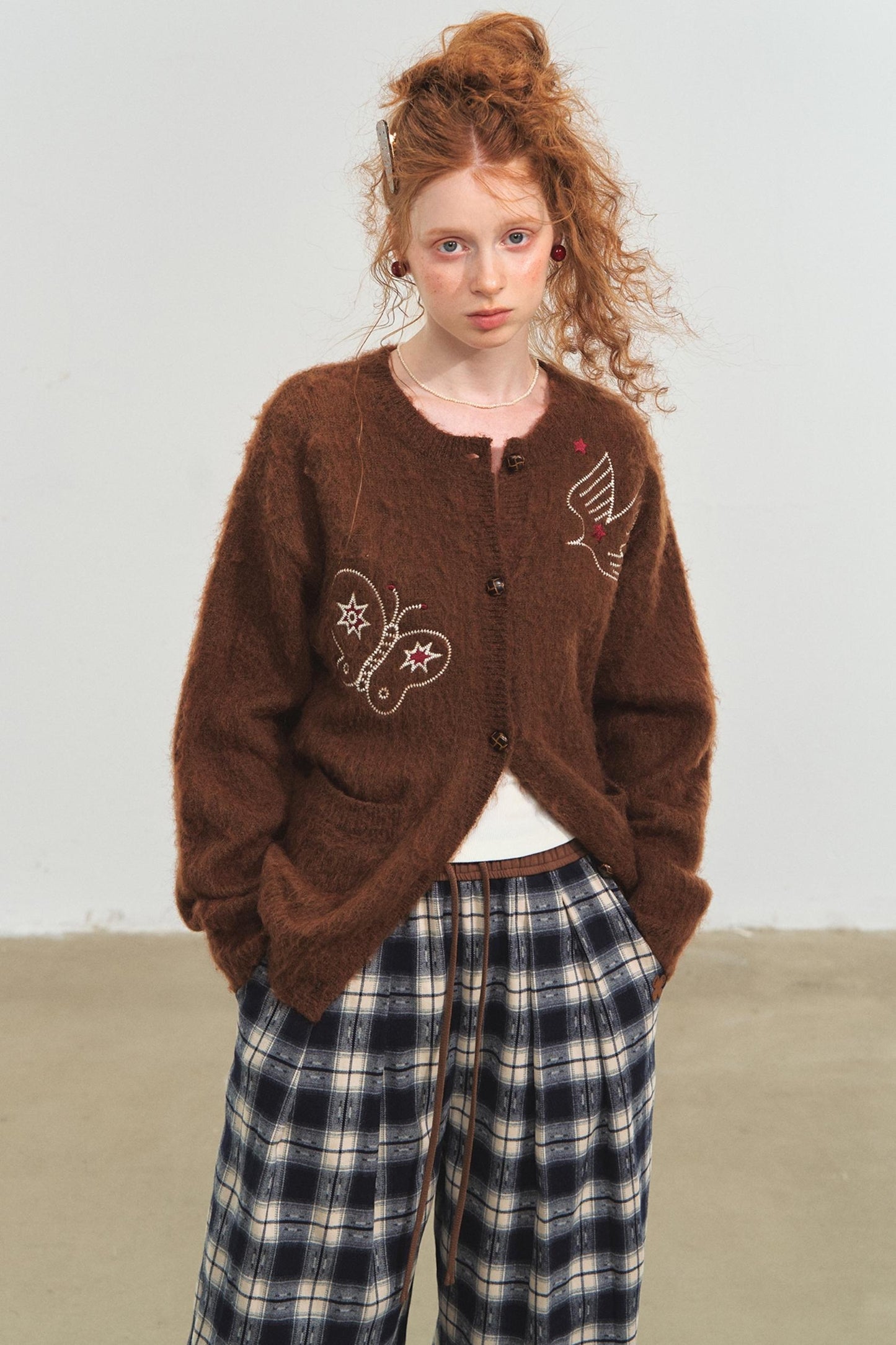 Lazy Check Wide-Leg Pants