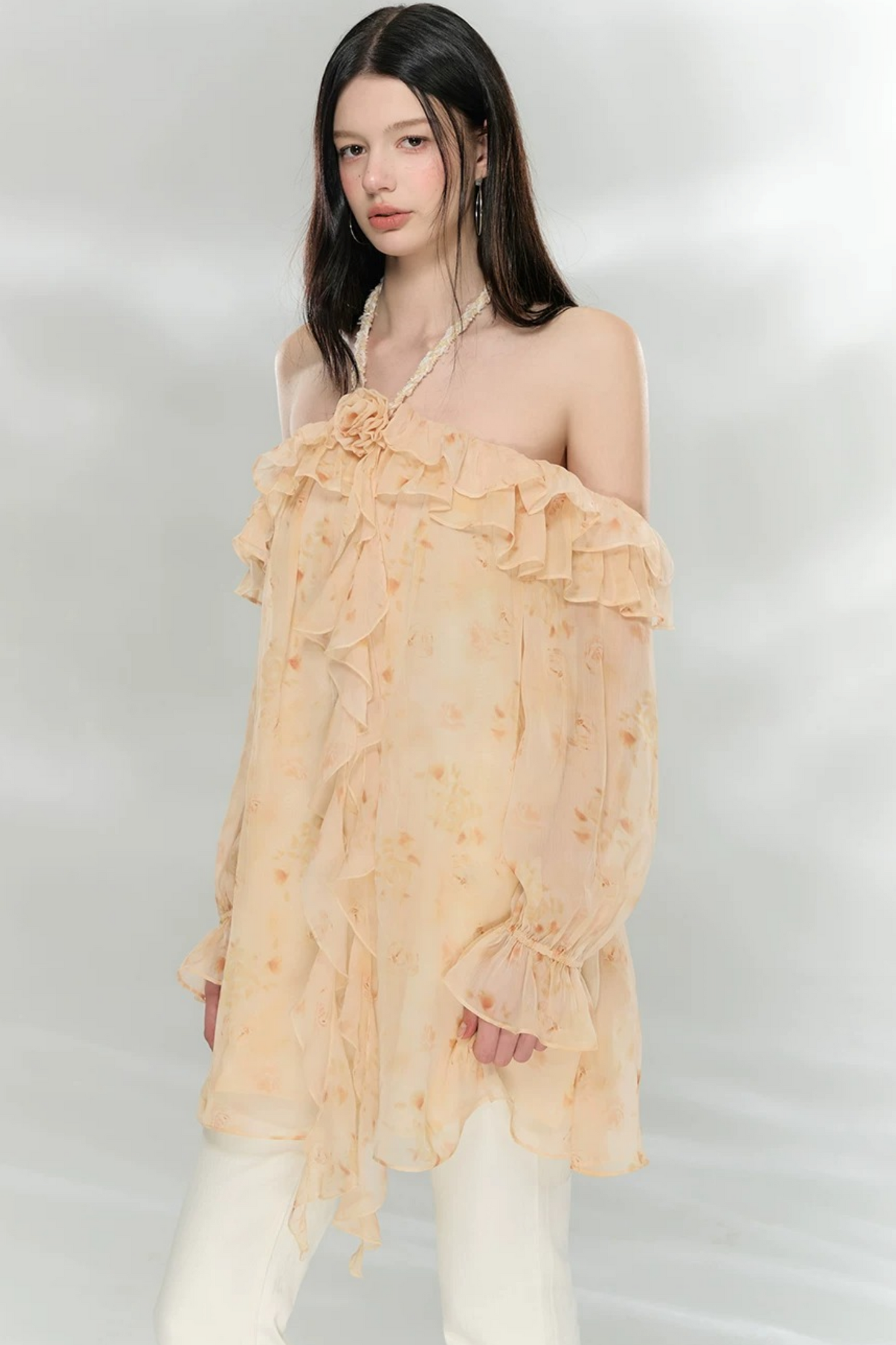 Flowing Ruffled Halter Dress
