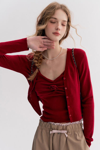 Red Knit Suspender Set