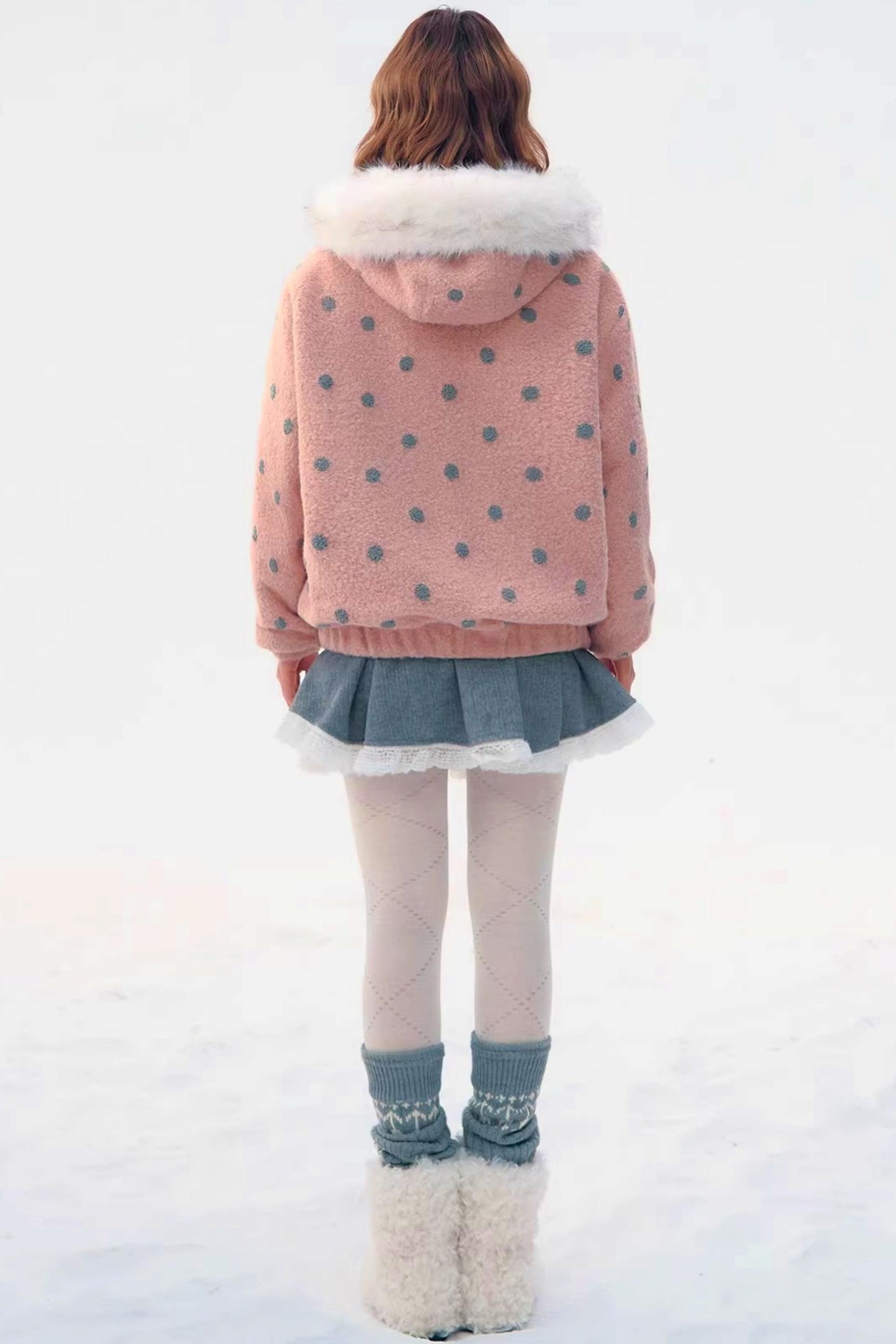 Pink Gray Polka Dot Hooded Jacket