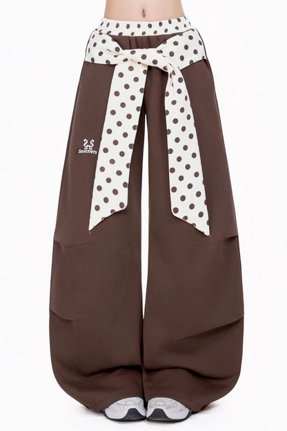 레트로 폴카 도트 벨트 스웨트팬츠