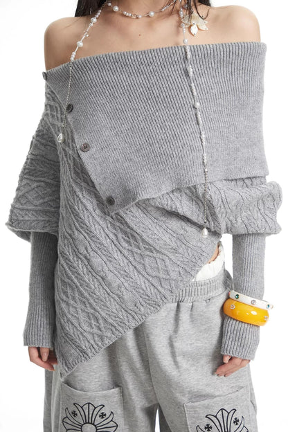 White One-Shoulder Knitted Sweater