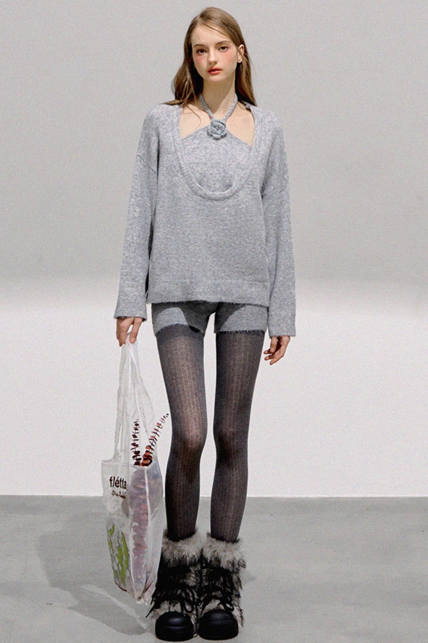 French Flower Halter Sweater Set-Up