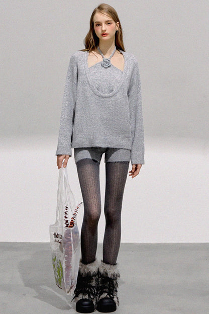 French Flower Halter Sweater Set-Up