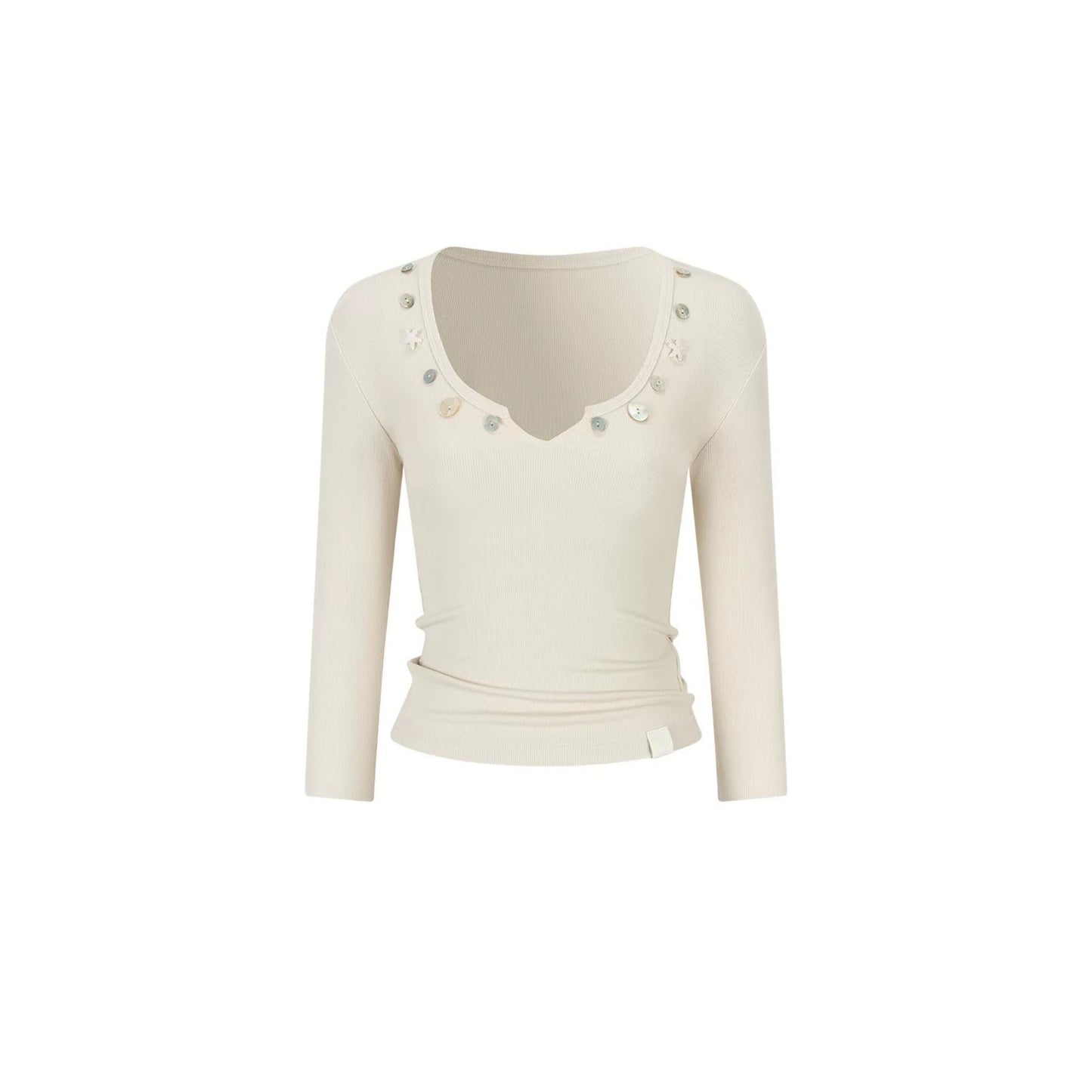V-Neck Button Knit Top