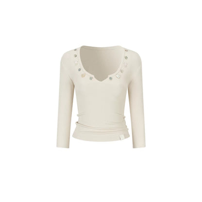 V-Neck Button Knit Top