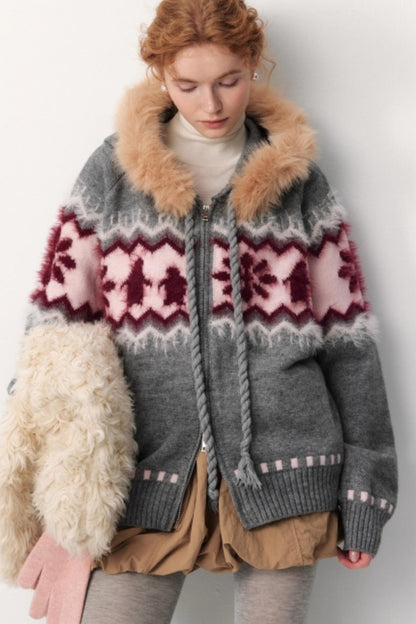 Faux Raccoon Fur Hooded Coat