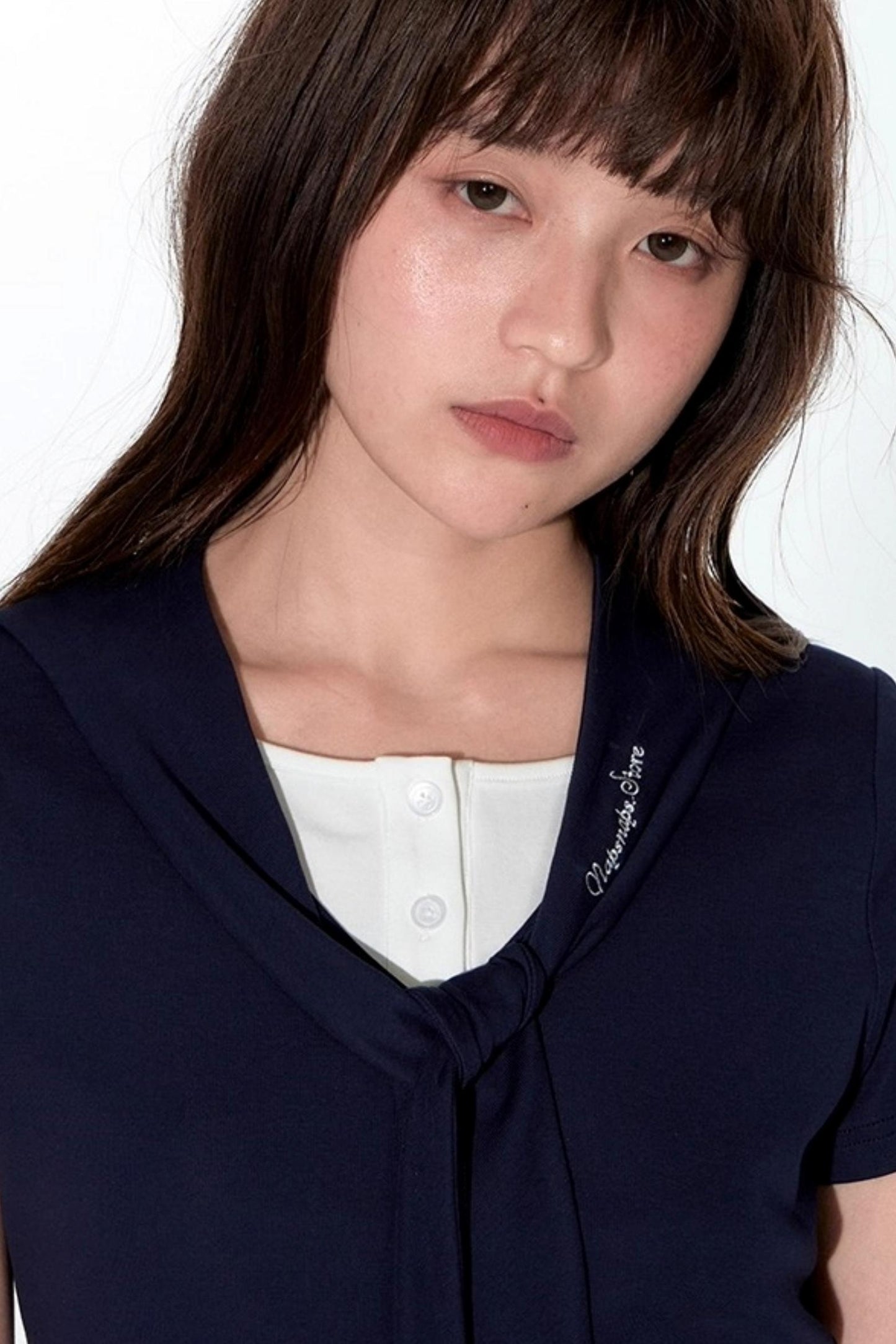 Original Detachable Navy Neck Slim Top