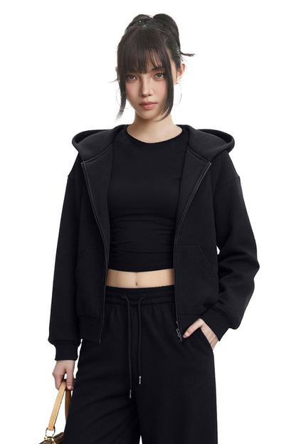 Black Hooded Sweatshirt Jacket Set-Up