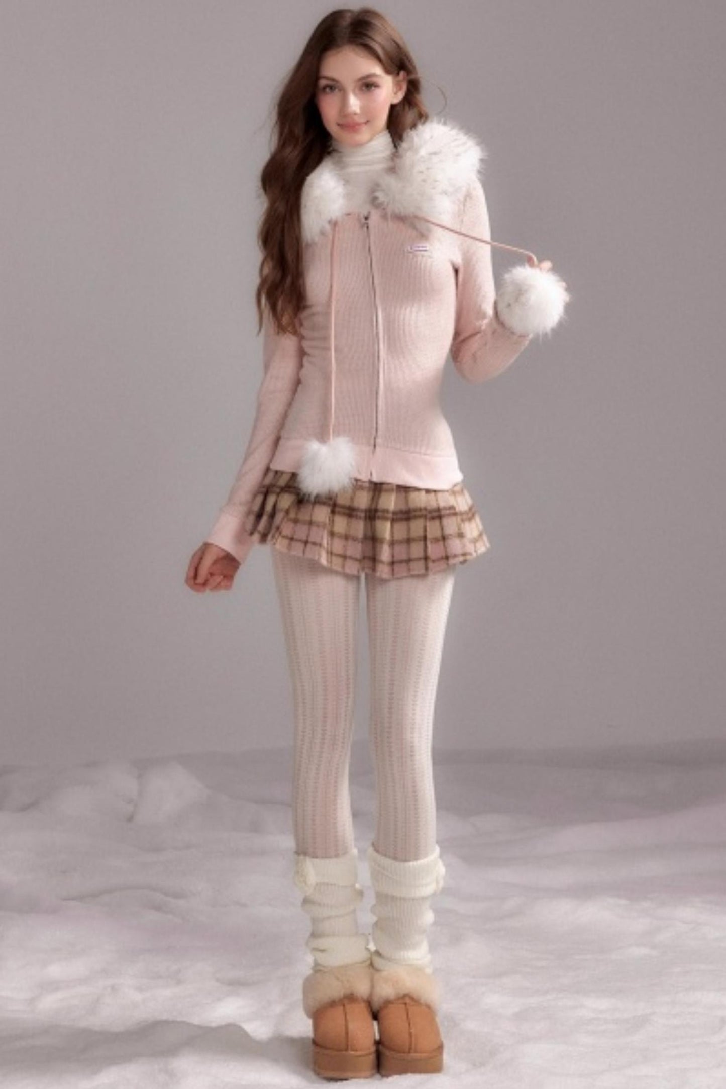 Knit Slim Detachable Fur Hooded Jacket
