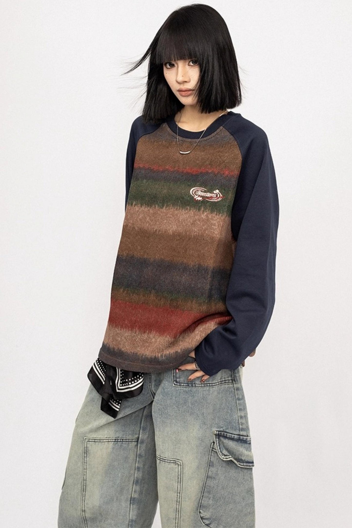 Contrast Stitching Long Sleeve T-Shirt