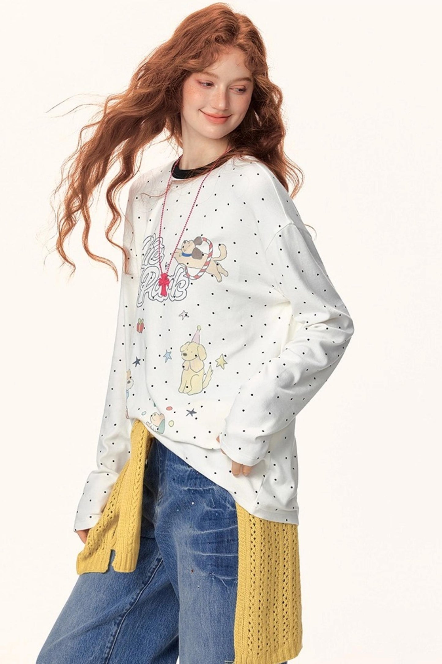 Japanese Polka Dot Long-Sleeve Top