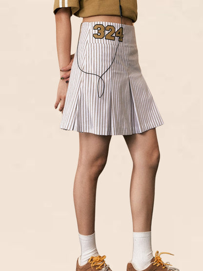 Vertical Striped Pleated Skirt