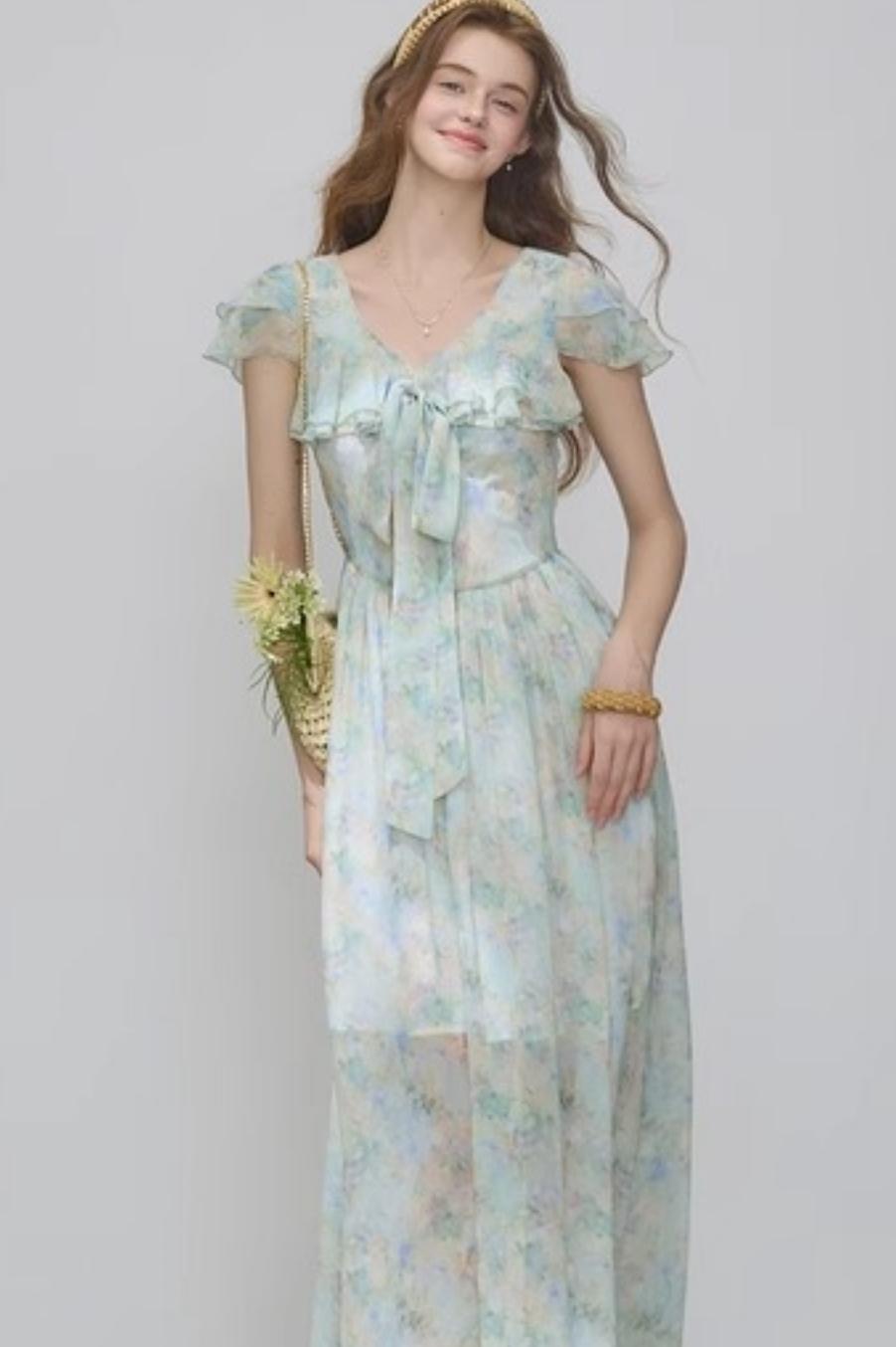 Slim V-Neck Ruffle Dress