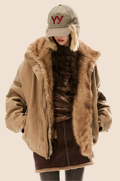 Retro Fur Collar Fleece Jacket