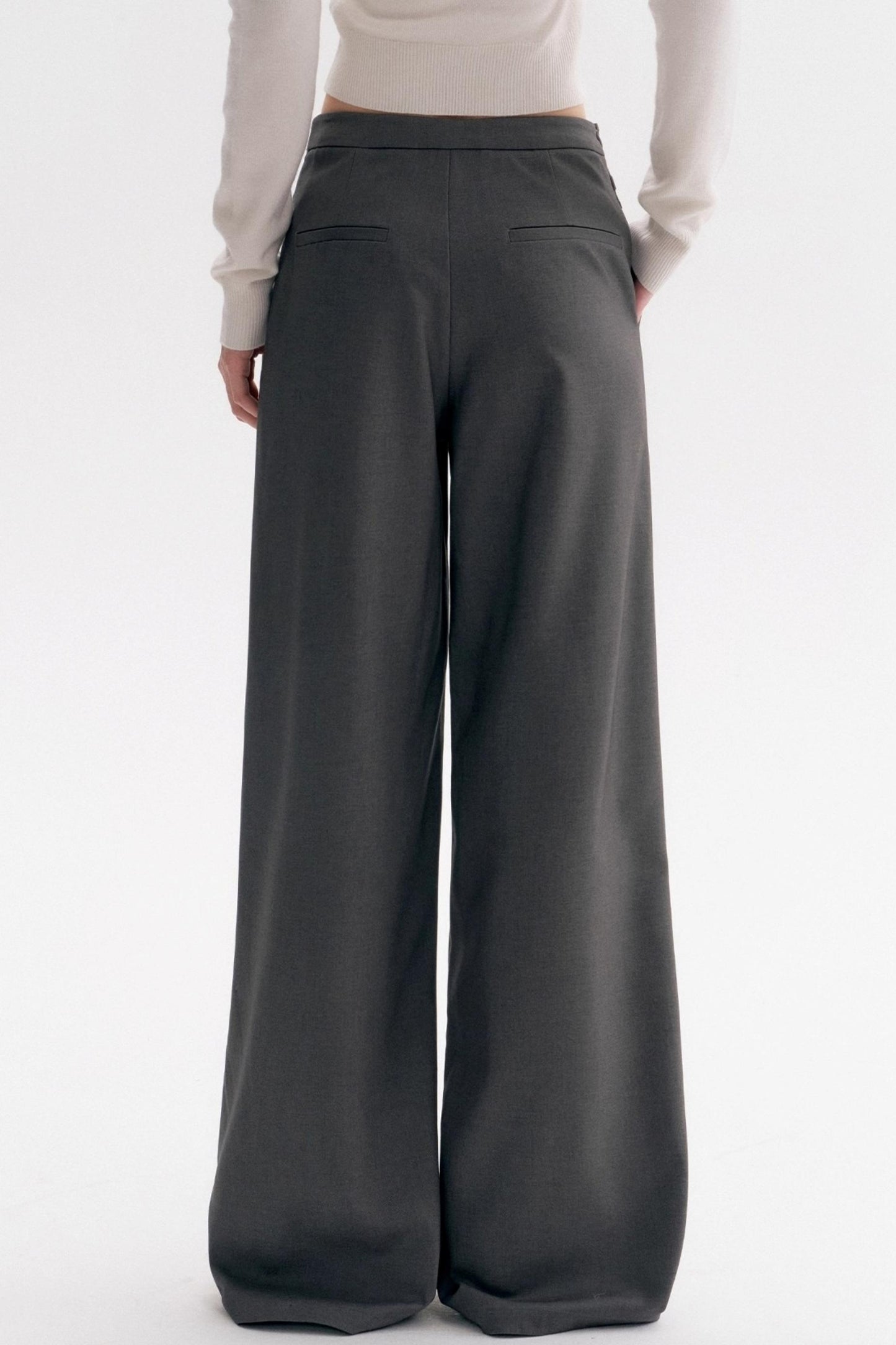 Wool Blend Bow Wide-Leg Pants