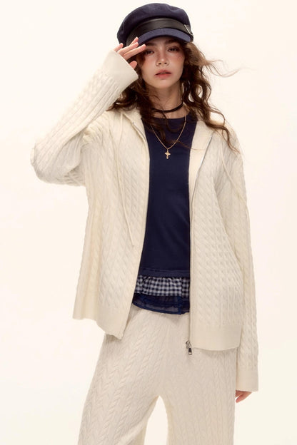 Wool Twist Hooded Knit Set-Up