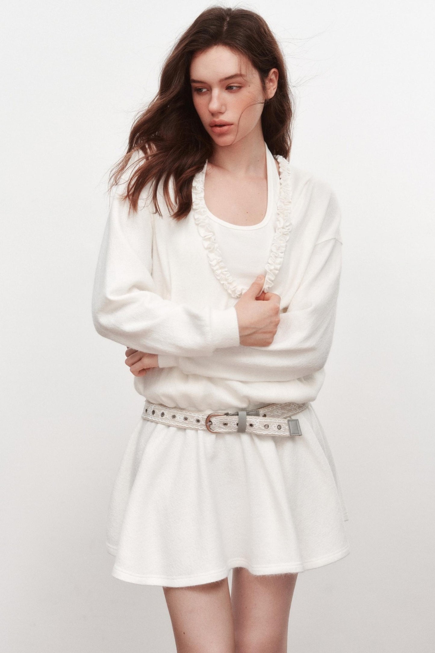 V-Neck Long Sleeve Ruffled Dress