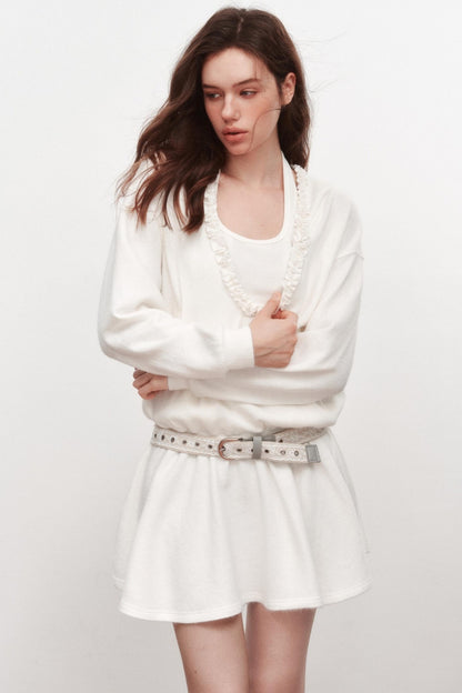 V-Neck Long Sleeve Ruffled Dress