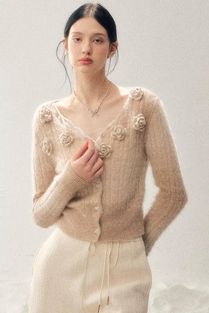 French Floral V-Neck Sweater