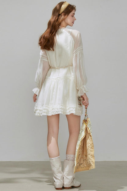 Lyocell Tencel V-Neck A-Line Short Dress