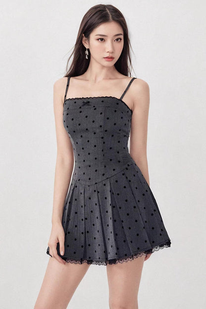 Gray Polka Dot Halter Dress