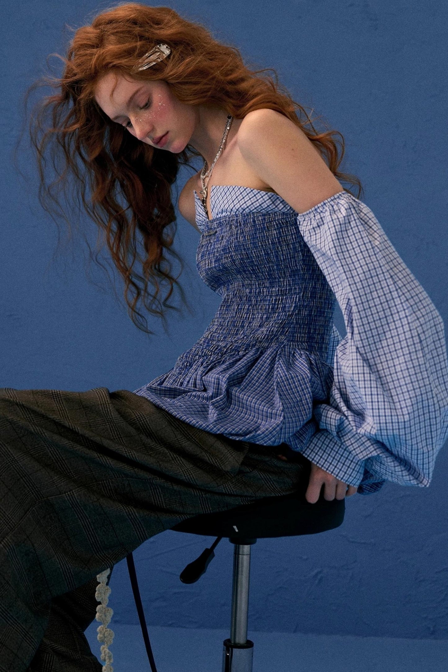 Autumn Blue Patchwork Dress