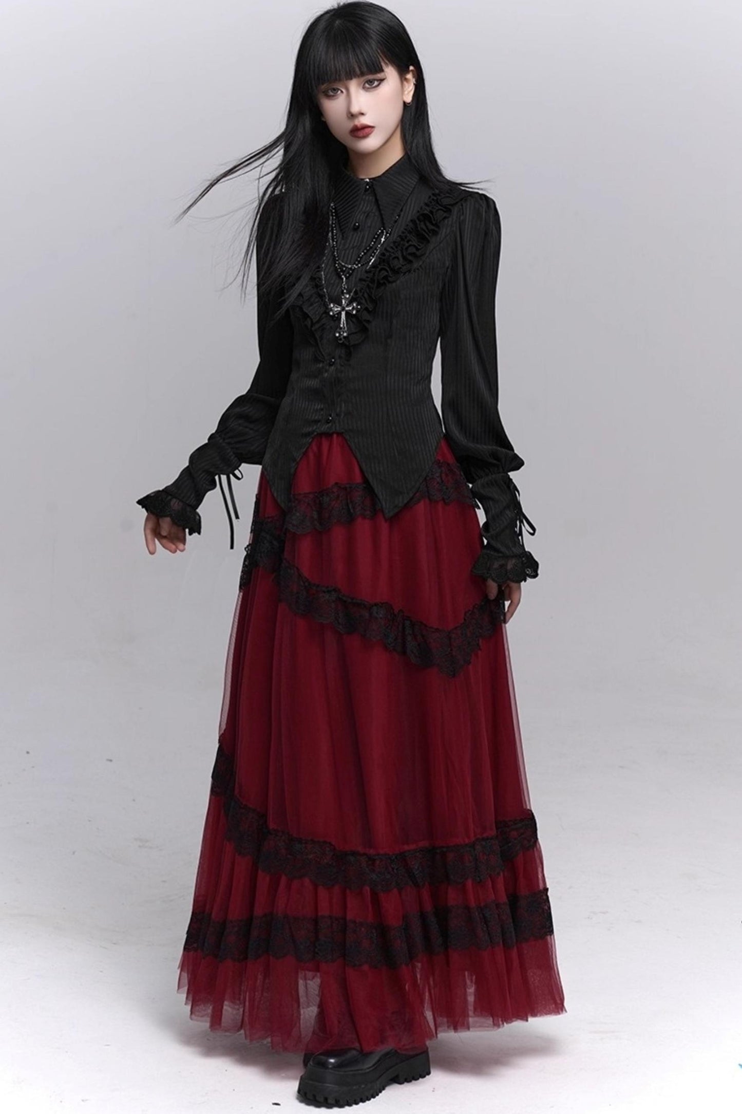 Gothic Black Long-Sleeved Top