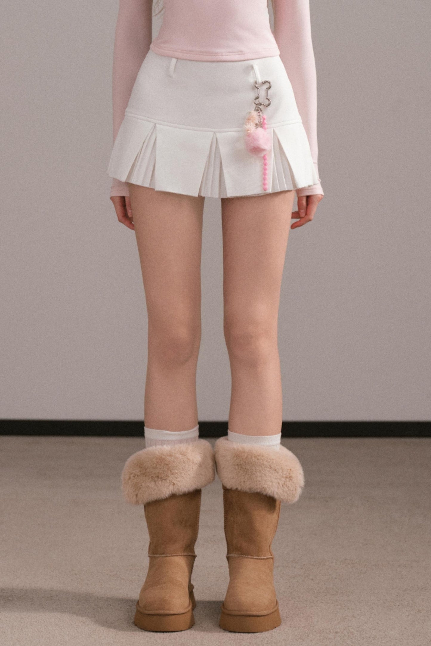 Pleated A-Line White Skirt