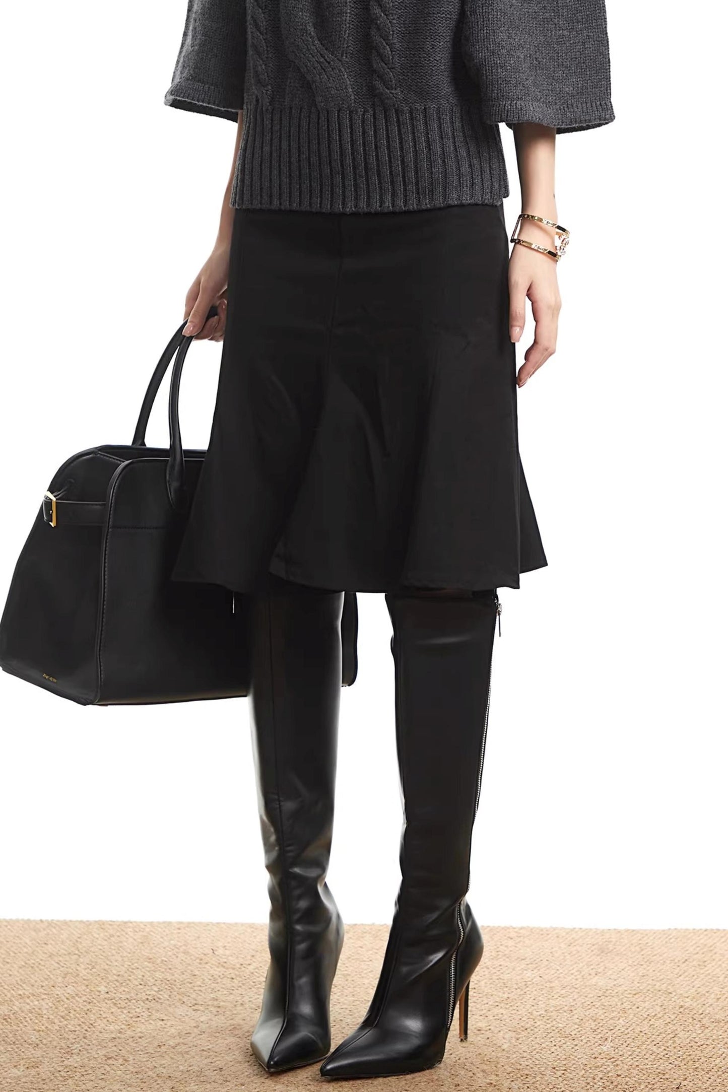 Black Pleated Fishtail Skirt