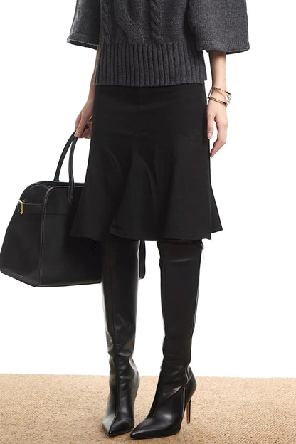 Black Pleated Fishtail Skirt