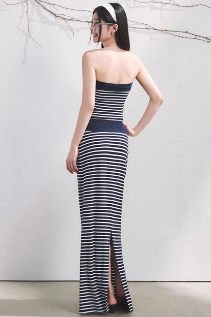 Color-Block Striped Tube Top Set-Up