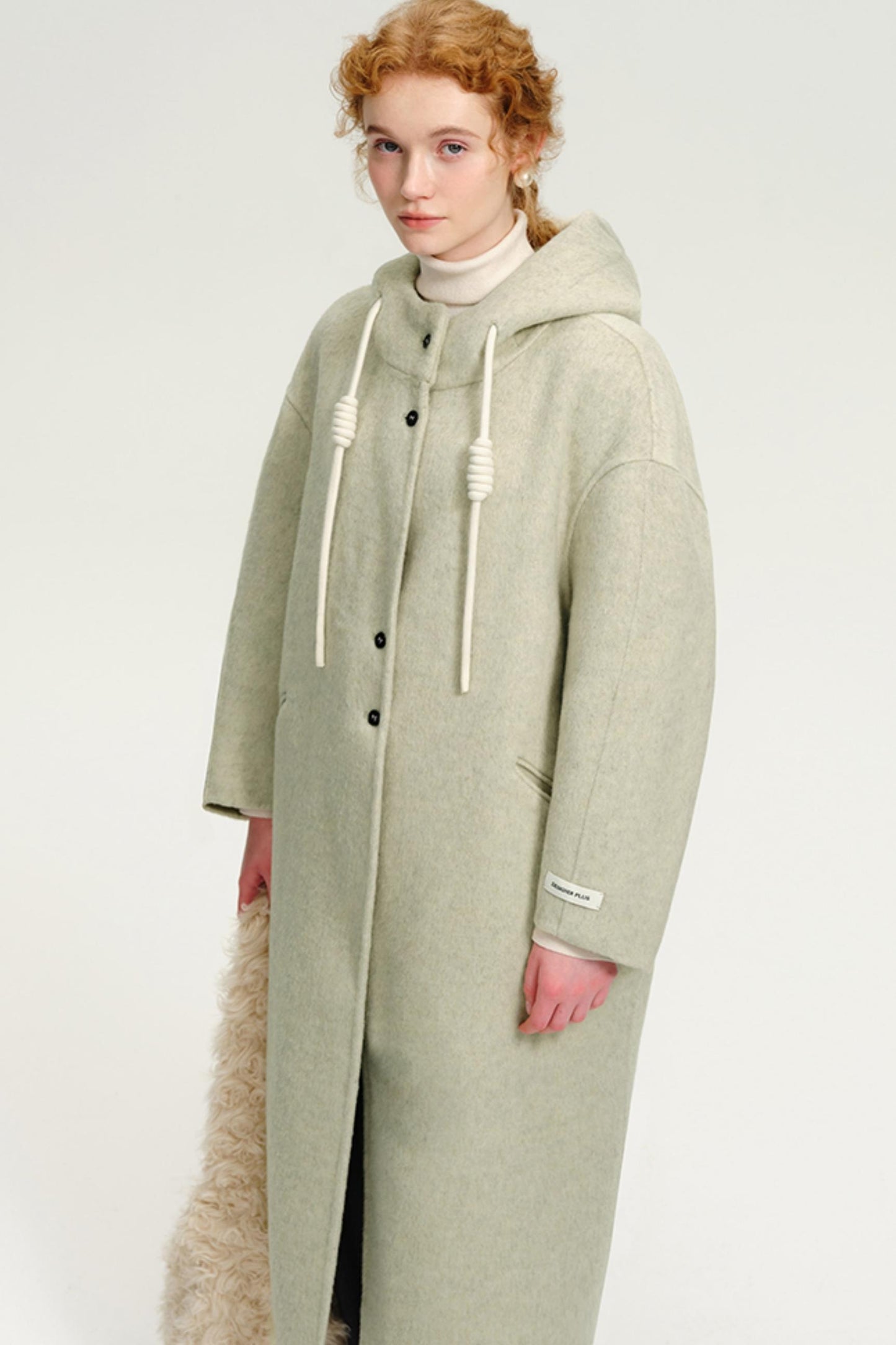 Matcha Green Long Tweed Wool Coat