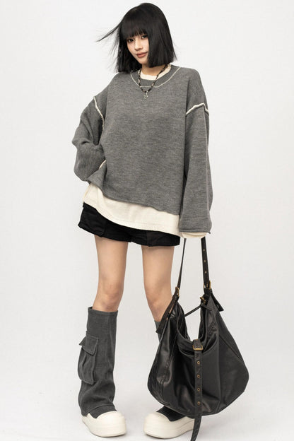 Fake Two Loose Knit Smock Sweater