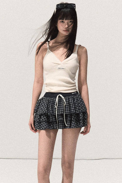 Shrine Plaid Woolen Cake A-Line Skirt