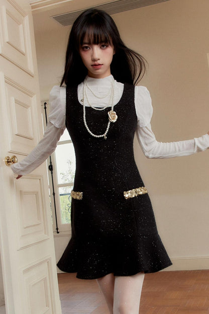 [10 31new] fragile shop Princess Madeleine black gold small fragrance dress autumn and winter suit skirt