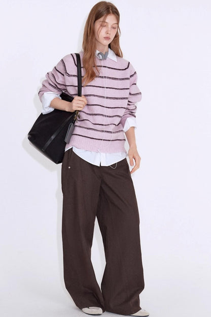 Wool Blend Striped Knit Pullover Sweater