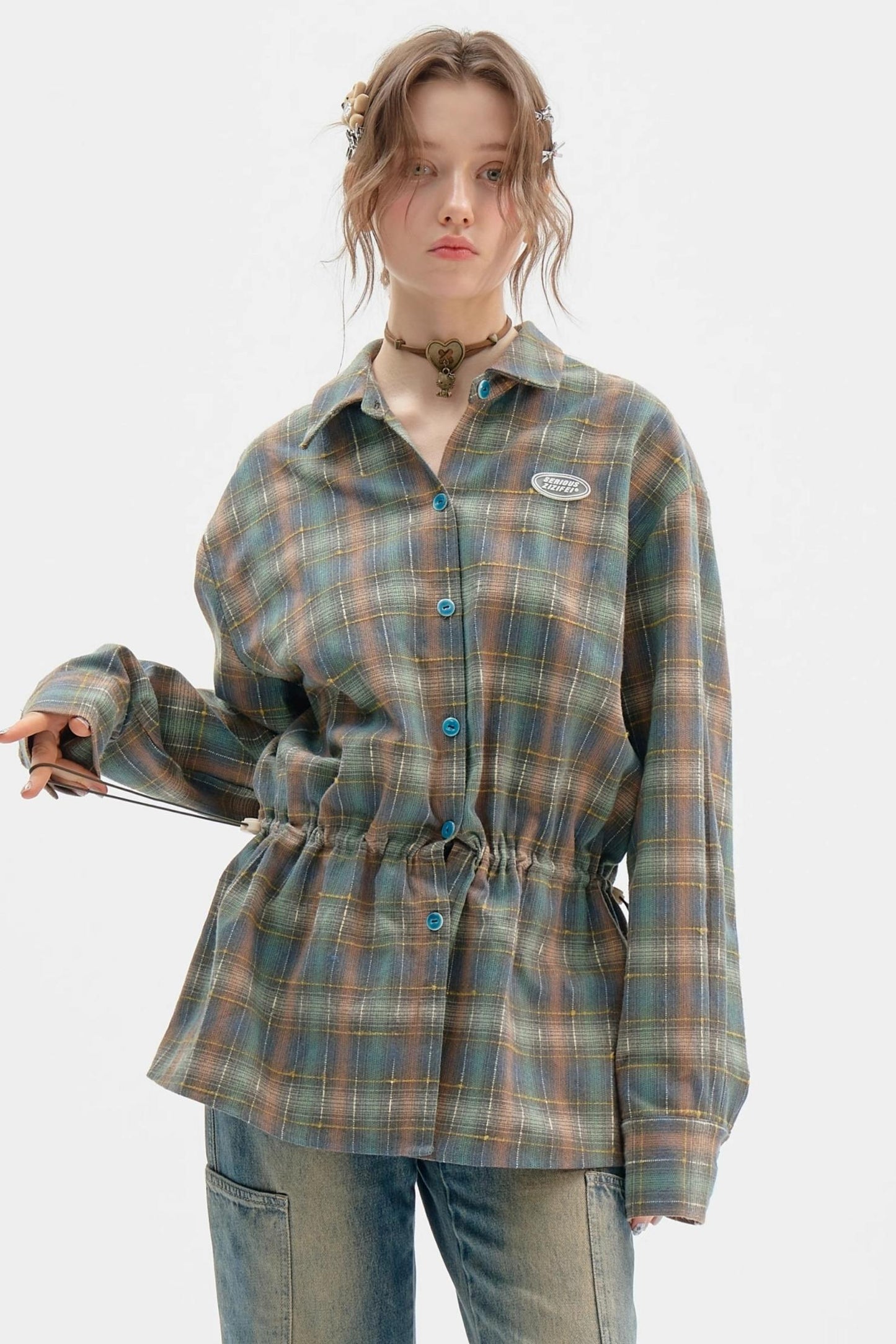 Retro Thin Green Plaid Shirt