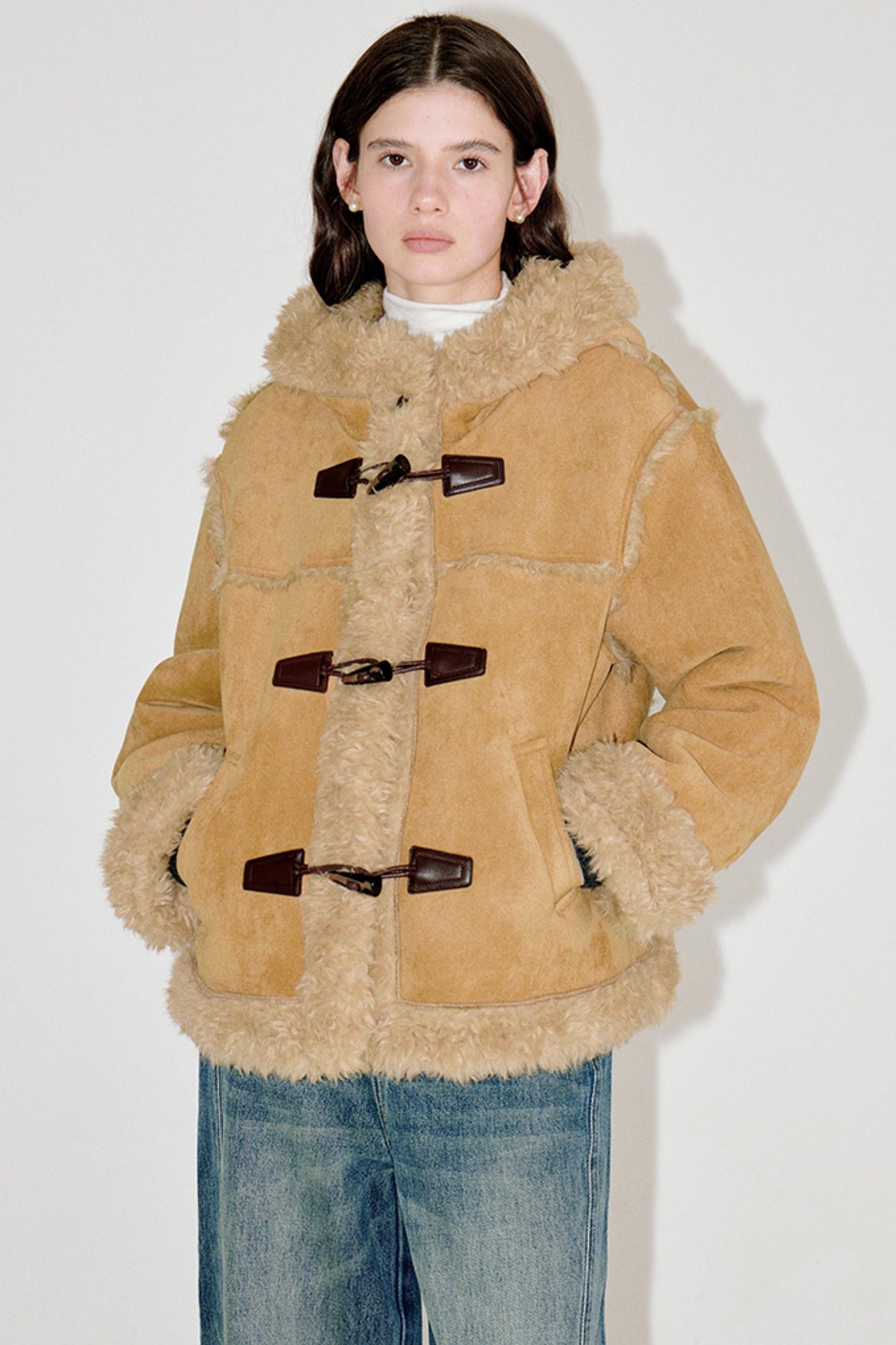 Horn Button Faux Fur Coat