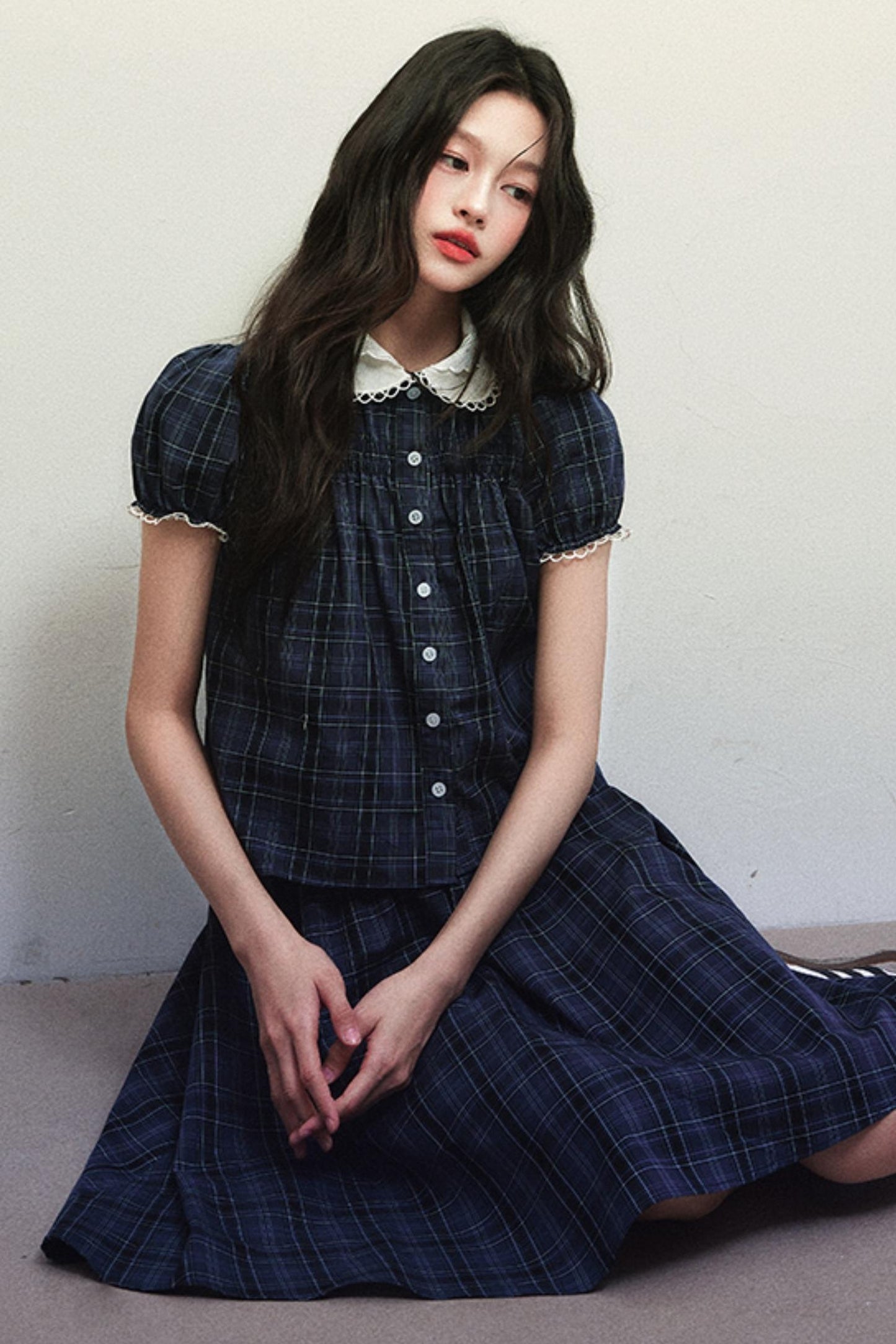 Navy Plaid Summer Skirt Set-Up