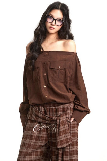 Retro Lazy Style One-Shoulder Top