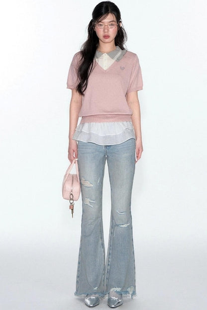 Preppy V-Neck Knit Top