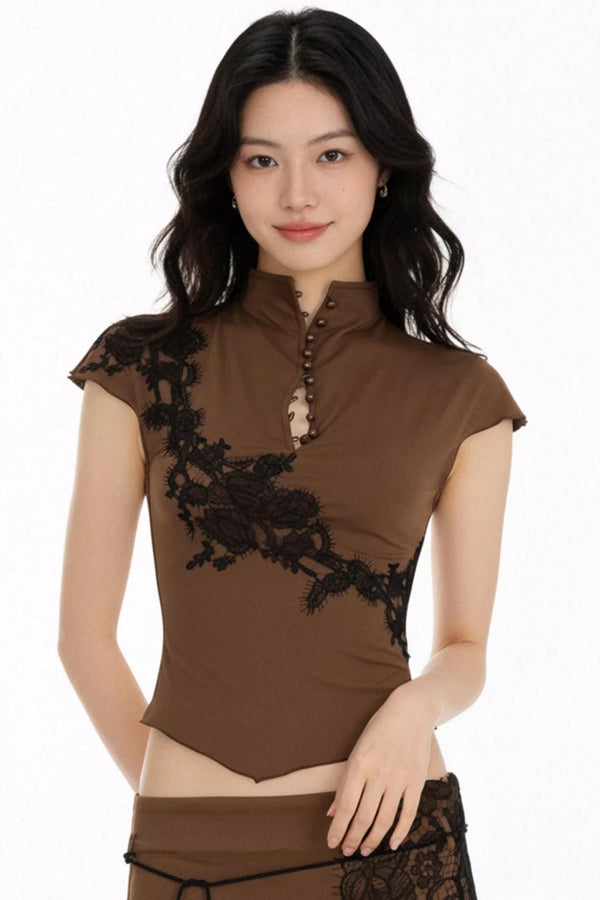 Retro Lace Appliqué Blouse Set-Up
