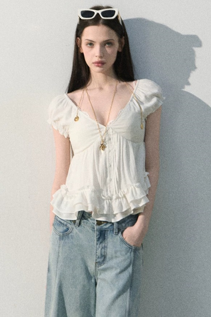Lyocell Linen Ruffled Blouse