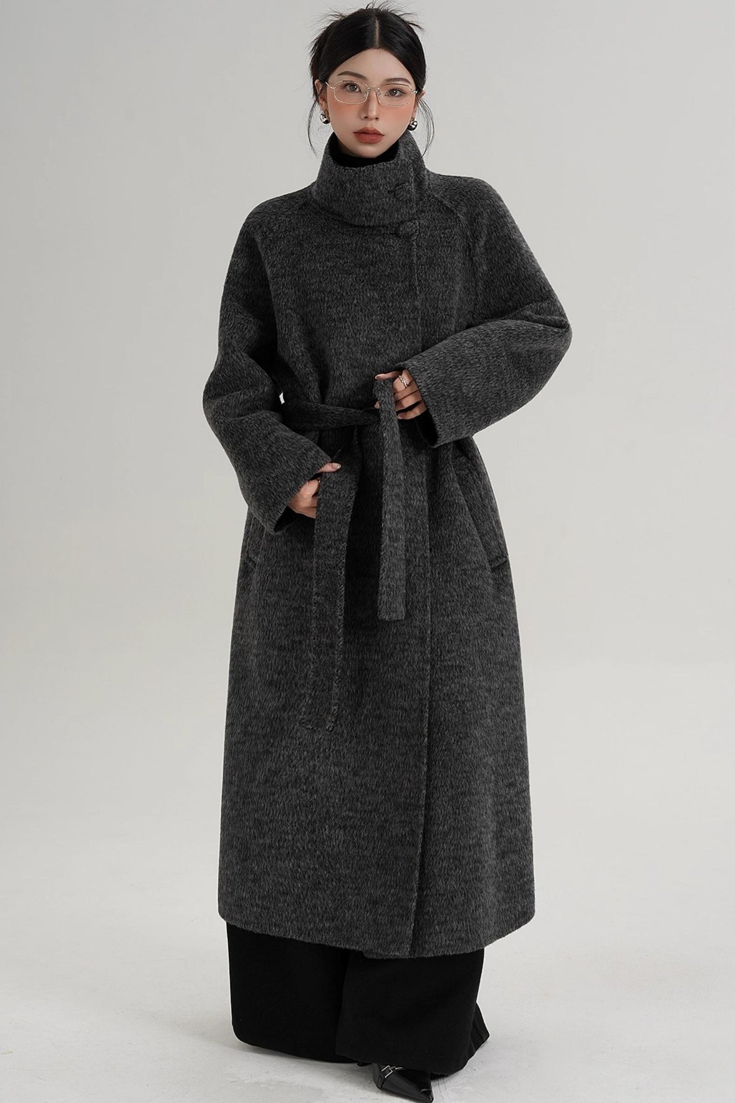 Elegant Athens Gray Wool Coat
