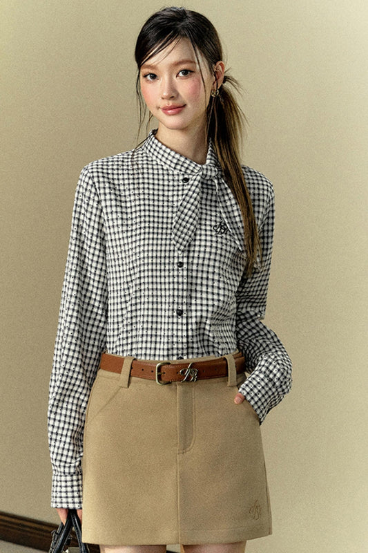 Loose Fit Bow Tie Check Shirt