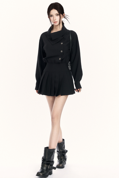 레트로 플리츠 트렌치 드레스