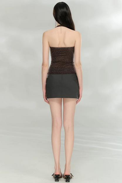 Blusa tubo brillante con cuello halter