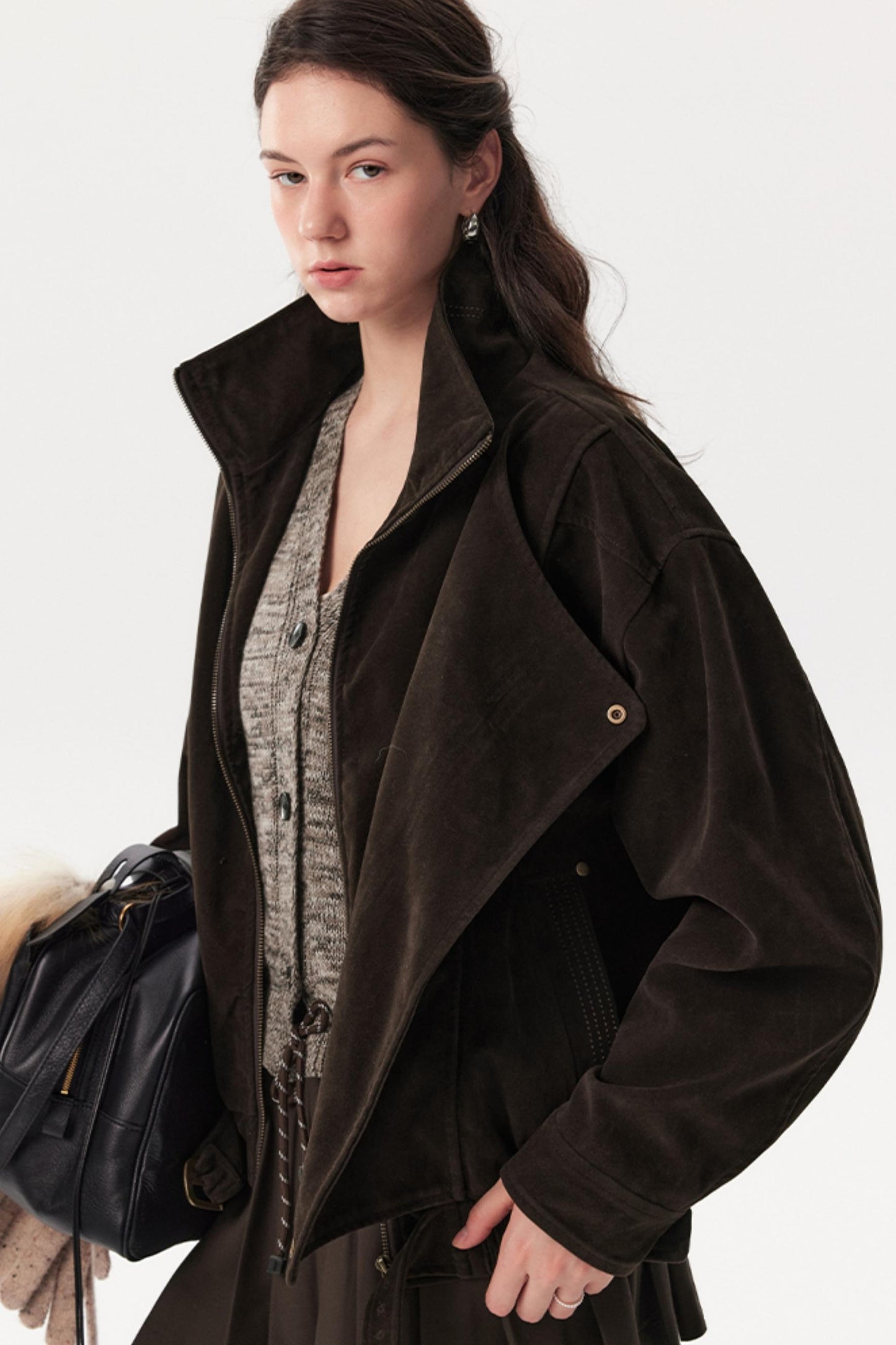 Asymmetrical Stand-Up Collar Waist Jacket
