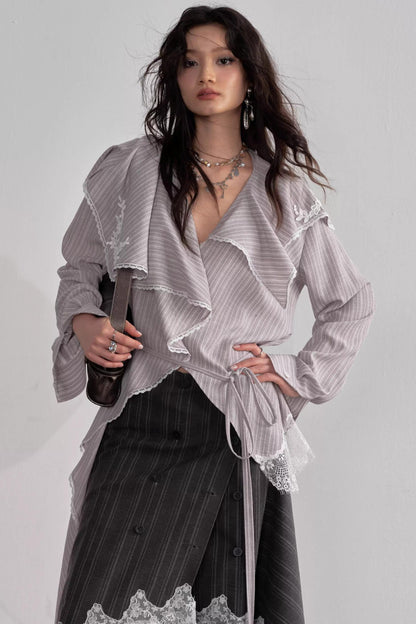 French Lace Ruffled Blouse